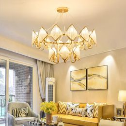 Pendant Lamps Living Room Luxury E14 Led Lights Lustre Plated Shiny Gold Metal Hanging Lamp Villa Stairs K9 Crystal Shades LamparasPendant