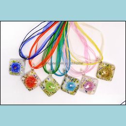 Pendant Necklaces Pendants Jewellery Mix Colour Handmade Square Shape Lampwork Murano Glass Inner Flower Ne Dha0M