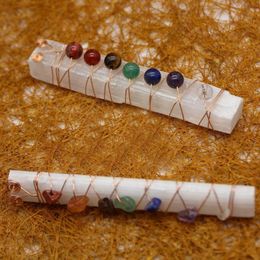 Decorative Objects & Figurines 1pcs Irregular Aura Selenite Stick Wand Wire Wrapped Square Yoga Chakra Colorful Stones Meditation Bar 7 L2a8