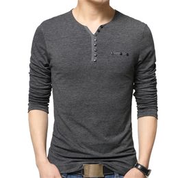 TFETTERS Autumn Casual T Shirt Men Henry Collar Solid Color Slim Fit Long Sleeve T Shirt Cotton Plus Sizes M-5XL Tops&tees 220505