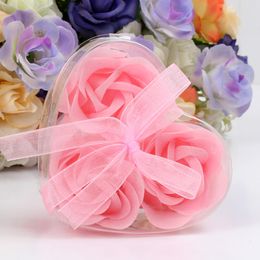 Wedding Favors 3pcs one box Heart-Shaped Rose Soap Flower Romantic Bath Soap Valentine's Gift