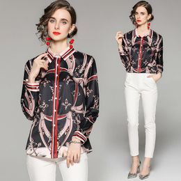 Women's Blouses & Shirts Design Chic Ins Floral Prints Button Up Shirt 2022 Long Sleeve Office Lady Casual Fashion SLIM Women Vintage TopWom