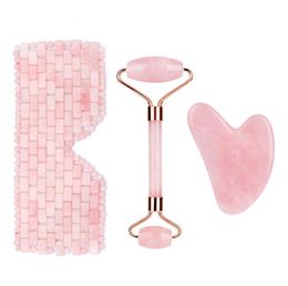 Factory wholesale Luxury Anti Ageing Anti Wrinkle Face Mask Sleeping Mask Pink Jade Roller Gua Sha and Rose Quartz Jade Eye Mask Set