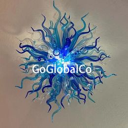 GoGlobalCo Custom Nordic Style Ceiling Pendant Lamp Blue Clear Color Hand Blown Art Glass Chandelier 24 by 32 Inches 2 Years Warranty