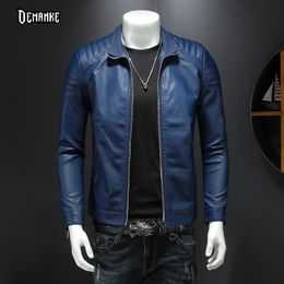 DEMANKE Men Autumn Brand PU Leather Jacket Men Causal Vintage Spring Outfit Design Motor Biker Leather Jacket Coat Men 220816