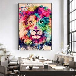 Colourful Graffiti Art Animal Lion Canvas Posters Prints Wall Art Oil Painting Wall Pictures for Living Room Home Wall Cuadros T200904