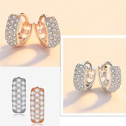 Fashion and exquisite hollow heart-shaped three-row diamond earrings Silver simple and small earrings temperament high-end earrings