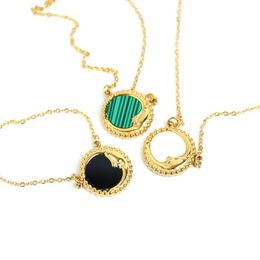 Chains Fashion White Black Green Shell Acrylic Moon Mirror Heart Shape Pendant Necklace Stainless Steel Gold Plated Necklaces For LadyChains