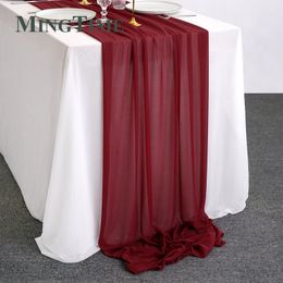 Burgundy Table Runner Sheer Chiffon Luxury Solid Rustic Boho Wedding Party Bridal Shower Birthday Home Christmas Decoration