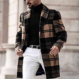 autumn wool jacket casual plaid double side woolen coats mens mid length winter 3XL coat retail whole outwear227s T220810