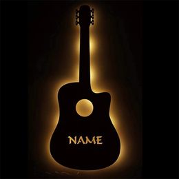 Personalised Name Guitar USB LED Wall Lamp Custom Name Wooden Night Light for Guitar Players Men Boy Girls Music Gift Wall Decor 220623