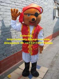 Mascot doll costume Brown Pirate Bear Mascot Costume Mascotte With One Eye Blinder Adult Size Cartoon Character Fancy Dress No.104 Free Ship