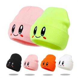 Cartoon Casual Beanies Skullies Lovely Face Embroidery Knitted Hat Bonnet Cap Girls Boys Skiing Warm Unisex Caps GC1329