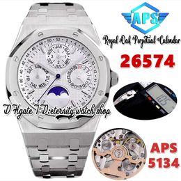 APSF aps26574 Perpetual Calendar Cal.5134 aps5134 Automatic Mens Watch 41MM Superlumed White Textured Dial Moon Phase Stainless Steel Bracelet eternity Watches