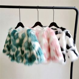 Winter coat for kids /Kid's multicolor faux fur jacket / Baby girl glam faux fur coat / Girls coat LJ201130