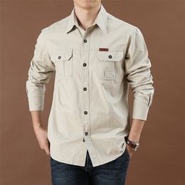 Spring Autumn Denim Men Shirts Long Sleeve 100% Cotton Camiseta Masculina Army Military Casual Size S-4XL 5XL 6XL 220323