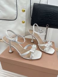 2022 summer new rhinestone open toe sandals bow high heels women's stiletto princess shoes fairy style