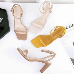 2022 Summer Sandals Shoes Woman Square High Heels Sexy Ankle Strap Sandal Office Ladies Career Casual Party Women Wedding Pumps Y220421