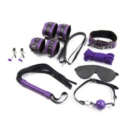 Nxy Sm Bondage Sex Kit 8 Pcs Adult Games Set Handcuff Footcuff Whip Rope Blindfold for Couples Erotic Toys Sm Products Men Women 220423