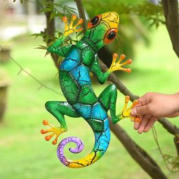 Metal Gecko Yard Garden Decoration Outdoor Statues Homegarden Wall Decor Miniature Accessories Sculpture Lizard Ornaments Fairy 220531