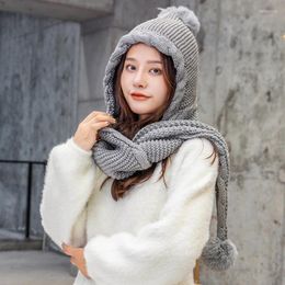 Beanie/Skull Caps Winter Scarf & Hat Sets Warm Fashion Knitted Ladies Women Wraps Thick And Set Ball Decoration Delm22