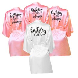 Birthday Party Birthday Girl Entourage Satin Printing Women Pyjamas Robe Custom Female Robes LJ200822