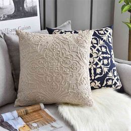50x50cm American Pastoral Floral Embroidered Cushion Cover High Quality Cotton Pillowcase Sofa Couch Embroidery Pillow Cover 210401