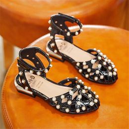 2022 Summer New Kids Girls Sandals Hollow Out PU Leather Round Toe Toddler Baby Sandal Pearl Soft Sole Childrens Princess Shoes
