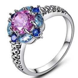 Women Silver Wedding Band Rings Cubic Zircon Crystal Friendship Birthday Gift Jewelry