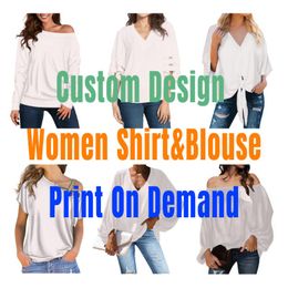 Women's Blouses & Shirts Custom Print Women Casual On Demand Public Pictures/Logo/Name Long/Short Sleeve Shirt For Ladies GirlsWomen's