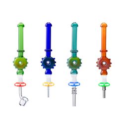 NC083 Hookah Dab Rig Smoking Pipes Wig Wag 10mm Titanium Ceramic Quartz Banger Nail Clip O Ring Swirl Airflow Glass Pipe Fit Your Palm