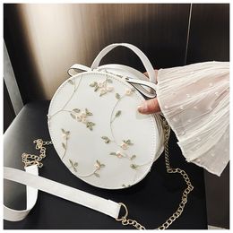 Sweet Lace Round Handbags High Quality PU Leather Women Crossbody Bags for Women Small Fresh Flower Chain Shoulder 220812