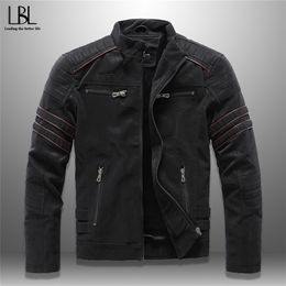 2020 Autumn Mens Casual Leather Jacket Winter Inner Fleece Cargo Coat PU Leather Waterproof Zip Sleeve Fashion Pattern Jaqueta LJ201013