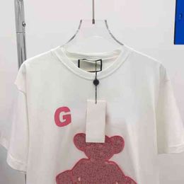 2022 spring and summer G lovers pink taped cloth embroidered bear short sleeve men's and women's casual round neck T-shirt