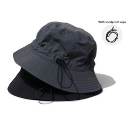 Berets Quick-dry Drawstring Fisherman Bucket Hat For Women Men Fishing Flat Cap Bob Panama Summer Designer Sun Hats Hip Hop HarajukuBerets