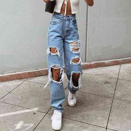 Jeans Ripped and Thin Washed Men Women European American High Street Style Ins Tide Loose Retro All-match Couple Denim Trousers L220726