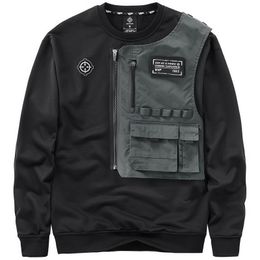 Men s Fashion Techwear Hoodies Hi Street Mechanical Tactical Pullover Sweatshirts Personality Cargo Tops 220715