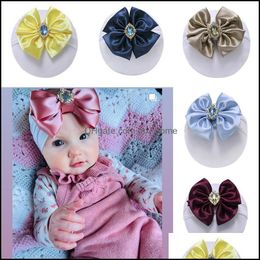 Hair Accessories Baby Headband Girl Nylon Big Bow With Rhinestone Birthday Accessory Turban Bowknot Hairband Super Stretch For Party Dhj64