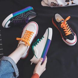 Chic Rainbow Color Luxury Designer Vulcanized Sneakers Women Platform White Black Canvas Shoes Harajuku Basket Espadrilles Flats 0613