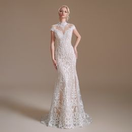 Sexy Mermaid Wedding Dresses Strapless Gorgeous Appliques Sequins V Neck Cap Sleeve Elegant Lace Wedding Gown Sweep Train Plus Size Ball Gown Bridal