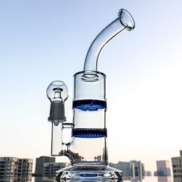 Glass Bongs beecomb Turbine Disc Perc Hookahs Unique Water Pipes 10"Tall 3-4mm Thick Oil Dab Rigs 18mm male Joint With Bowl