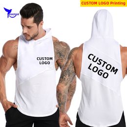 Custom Bodybuilding Tank Tops Men with Hoodie Quick Dry Gym Fitness Vest Elastic Sleeveless Shirt Workout Running Singlets 220608