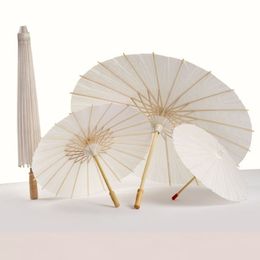 Wedding Bride Parasols White Paper Umbrella Wooden Handle Japanese Chinese Craft Umbrella 20cm 30cm 40cm 60cm Diameter Wedding Umbrellas DH8383