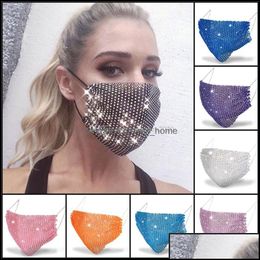 100Pcs Ship Fashion Colorf Mesh Designer Party Masks Bling Diamond Rhinestone Grid Net Washable Sexy Hollow Mask For Women Drop Delivery 202