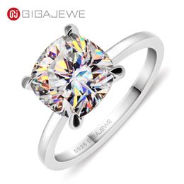 GIGAJEWE Moissanite Ring 3.0ct 8.5mm White D Colour VVS1 Cushion Cut 925 Silver 18k white gold plated Diamond Test Passed Simple Style GMSR-045