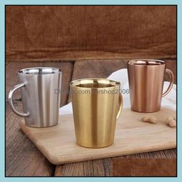 Mugs Drinkware Kitchen Dining Bar Home Garden 350Ml Tea Mug Coffee Double Wall Cup 304 Stainless Steel Beer Logo Customized Drop Delivery