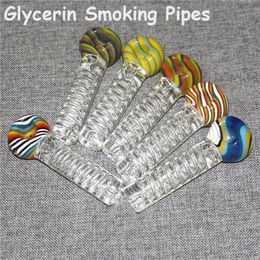 Freezable Glass Smoking Hand Pipes Heady Glycerin Spoon Oil Burner Tobacco Pipe with cooling oil inside spiral tubes
