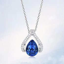 Pendant Necklaces Huitan Fashion Necklace With Water Drop Blue CZ Luxury Women's Accessories For Party Fancy Birthday Gift Ladies Jewelr