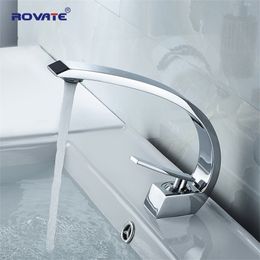 ROVATE Bathroom Basin Faucet Brass Chrome Sink Mixer Tap Vanity Hot and Cold Water T200107