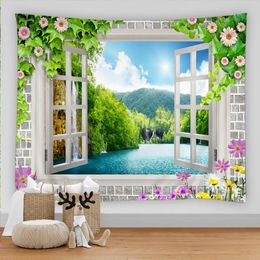 Tapestries Rural Garden Scenery Tapestry Flower Butterfly Green Plant Wall Hanging Hippie Mandala Bedspread Bohemian Art Home Room DecorTape